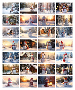 200 Christmas Snowman Digital Background Bundle, Winter Kids & Family Photo Prop, Photography Composite, Xmas Card, Photoshop Template