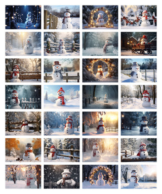 200 Christmas Snowman Digital Background Bundle, Winter Kids & Family Photo Prop, Photography Composite, Xmas Card, Photoshop Template