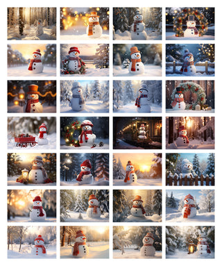 200 Christmas Snowman Digital Background Bundle, Winter Kids & Family Photo Prop, Photography Composite, Xmas Card, Photoshop Template