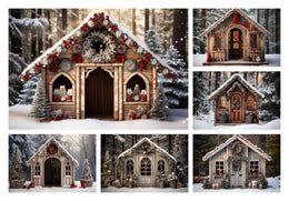 350 Christmas Dog House Digital Background Bundle, Winter Pet House Backdrops, Christmas Cat House, Custom Pet Overlay, Pet Portrait Prop