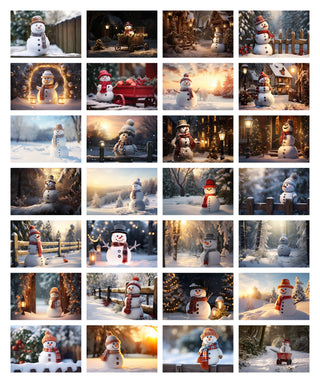 200 Christmas Snowman Digital Background Bundle, Winter Kids & Family Photo Prop, Photography Composite, Xmas Card, Photoshop Template