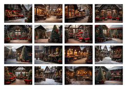150 Christmas Market Digital Background Bundle, Xmas Family & Kid Photography Backdrop, Winter Composite, Photoshop Action, Digital Download