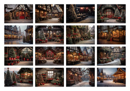 150 Christmas Market Digital Background Bundle, Xmas Family & Kid Photography Backdrop, Winter Composite, Photoshop Action, Digital Download