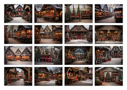 150 Christmas Market Digital Background Bundle, Xmas Family & Kid Photography Backdrop, Winter Composite, Photoshop Action, Digital Download