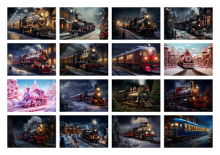 200 North Pole Express Digital Photography Background Bundle, Vintage Train Backdrop, Xmas Photography Prop, Kids Portrait, Digital Download