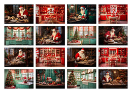 100 Christmas Kitchen Digital Background Bundle, Santa Claus, Baking Cookies, Holiday Xmas Kids Portrait Backdrop, Photoshop Template