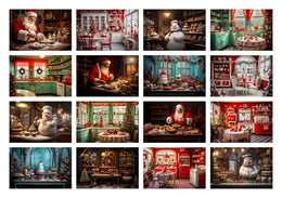 100 Christmas Kitchen Digital Background Bundle, Santa Claus, Baking Cookies, Holiday Xmas Kids Portrait Backdrop, Photoshop Template