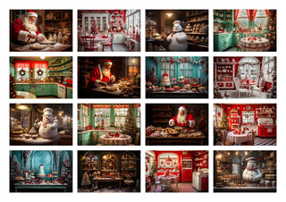 100 Christmas Kitchen Digital Background Bundle, Santa Claus, Baking Cookies, Holiday Xmas Kids Portrait Backdrop, Photoshop Template