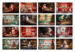 100 Christmas Kitchen Digital Background Bundle, Santa Claus, Baking Cookies, Holiday Xmas Kids Portrait Backdrop, Photoshop Template