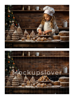 100 Christmas Kitchen Digital Background Bundle, Santa Claus, Baking Cookies, Holiday Xmas Kids Portrait Backdrop, Photoshop Template