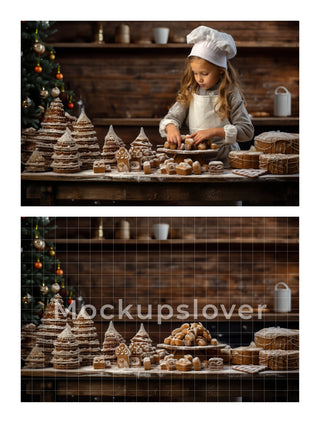 100 Christmas Kitchen Digital Background Bundle, Santa Claus, Baking Cookies, Holiday Xmas Kids Portrait Backdrop, Photoshop Template