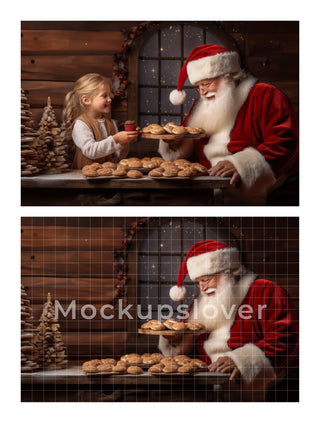 100 Christmas Kitchen Digital Background Bundle, Santa Claus, Baking Cookies, Holiday Xmas Kids Portrait Backdrop, Photoshop Template