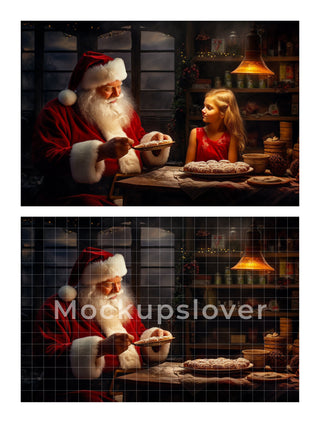 100 Christmas Kitchen Digital Background Bundle, Santa Claus, Baking Cookies, Holiday Xmas Kids Portrait Backdrop, Photoshop Template