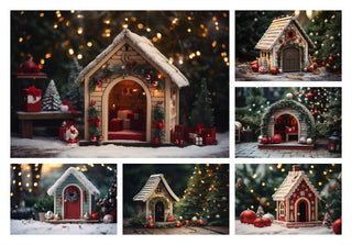 350 Christmas Dog House Digital Background Bundle, Winter Pet House Backdrops, Christmas Cat House, Custom Pet Overlay, Pet Portrait Prop