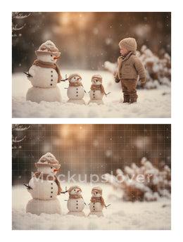 200 Christmas Snowman Digital Background Bundle, Winter Kids & Family Photo Prop, Photography Composite, Xmas Card, Photoshop Template