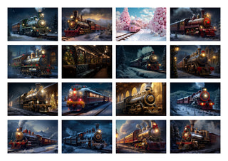 200 North Pole Express Digital Photography Background Bundle, Vintage Train Backdrop, Xmas Photography Prop, Kids Portrait, Digital Download