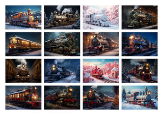 200 North Pole Express Digital Photography Background Bundle, Vintage Train Backdrop, Xmas Photography Prop, Kids Portrait, Digital Download