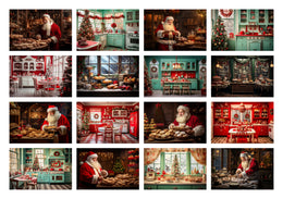 100 Christmas Kitchen Digital Background Bundle, Santa Claus, Baking Cookies, Holiday Xmas Kids Portrait Backdrop, Photoshop Template