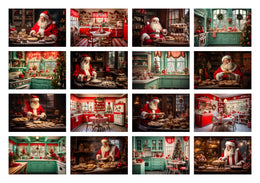 100 Christmas Kitchen Digital Background Bundle, Santa Claus, Baking Cookies, Holiday Xmas Kids Portrait Backdrop, Photoshop Template