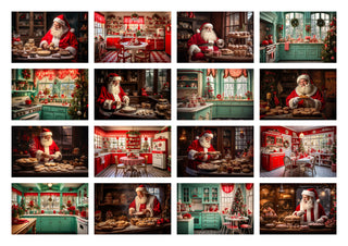 100 Christmas Kitchen Digital Background Bundle, Santa Claus, Baking Cookies, Holiday Xmas Kids Portrait Backdrop, Photoshop Template