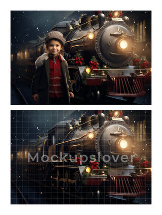 200 North Pole Express Digital Photography Background Bundle, Vintage Train Backdrop, Xmas Photography Prop, Kids Portrait, Digital Download