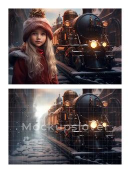 200 North Pole Express Digital Photography Background Bundle, Vintage Train Backdrop, Xmas Photography Prop, Kids Portrait, Digital Download