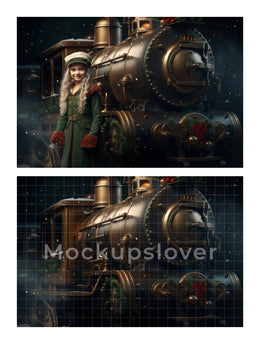 200 North Pole Express Digital Photography Background Bundle, Vintage Train Backdrop, Xmas Photography Prop, Kids Portrait, Digital Download