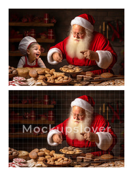 100 Christmas Kitchen Digital Background Bundle, Santa Claus, Baking Cookies, Holiday Xmas Kids Portrait Backdrop, Photoshop Template