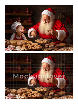 100 Christmas Kitchen Digital Background Bundle, Santa Claus, Baking Cookies, Holiday Xmas Kids Portrait Backdrop, Photoshop Template