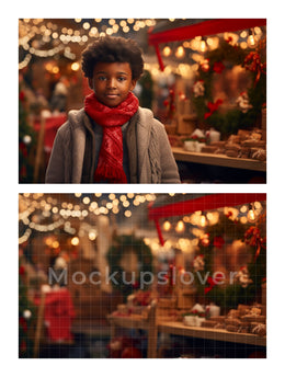 150 Christmas Market Digital Background Bundle, Xmas Family & Kid Photography Backdrop, Winter Composite, Photoshop Action, Digital Download