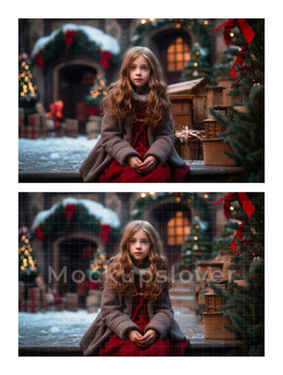 150 Christmas Market Digital Background Bundle, Xmas Family & Kid Photography Backdrop, Winter Composite, Photoshop Action, Digital Download