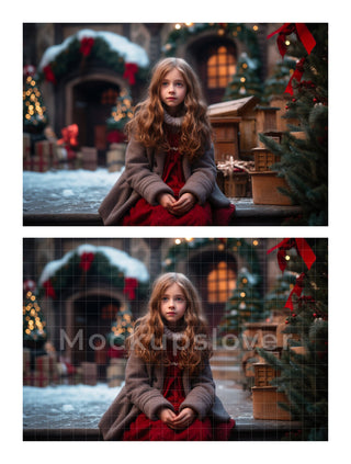 150 Christmas Market Digital Background Bundle, Xmas Family & Kid Photography Backdrop, Winter Composite, Photoshop Action, Digital Download