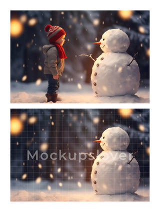 200 Christmas Snowman Digital Background Bundle, Winter Kids & Family Photo Prop, Photography Composite, Xmas Card, Photoshop Template