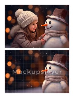 200 Christmas Snowman Digital Background Bundle, Winter Kids & Family Photo Prop, Photography Composite, Xmas Card, Photoshop Template