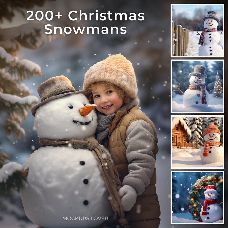 snowman scene with christmas decorations, suitable for holiday photos and creative projects