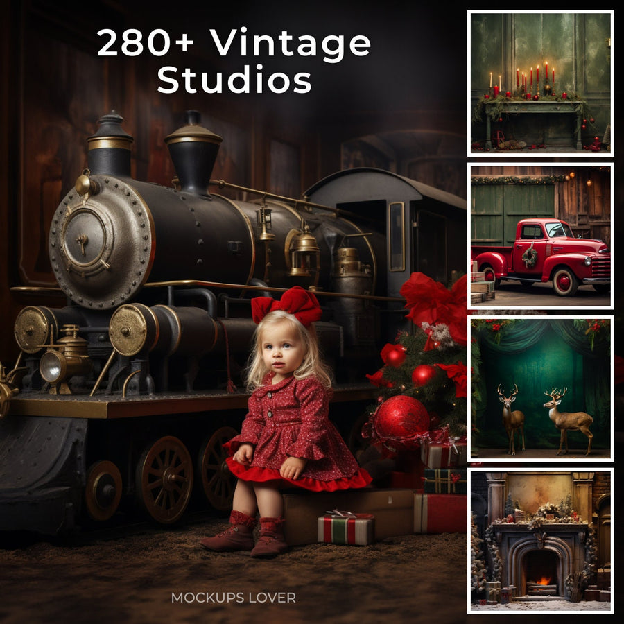 christmas digital backdrop with festive holiday scene, perfect for family and kids photo shoots