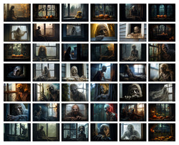 100 Scary Window Halloween Background Bundle, Ghost, Skeleton, Horror Backdrop, Photography Composite, Printable Set, Scary Dolls