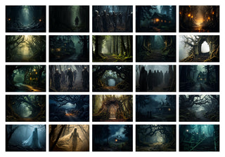 130 Scary Halloween Forest Digital Background, Haunted Wood Backdrop, Halloween Ghost, Scary Barn, Scary House, Monsters Backdrop