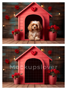 Valentine's Day Dog Houses Digital Backdrops for Dogs and Cats, Dog House Digital Backdrop, Love Backdrop for your pet, Composite Image