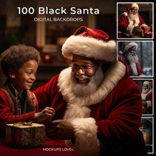 black santa digital background with festive christmas scene, suitable for holiday photos and creative projects