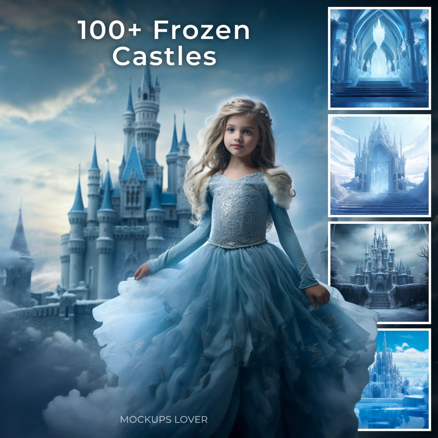 fairytale castle scene with snow and festive decorations, suitable for holiday photography and christmas cards