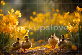 Spring Digital Backdrop, Duck on Floral Digital Backdrop, Field Landscape, Easter Photography Composite for Photoshop, spring duck