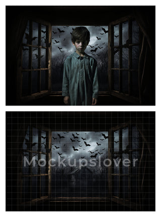 100 Scary Window Halloween Background Bundle, Ghost, Skeleton, Horror Backdrop, Photography Composite, Printable Set, Scary Dolls