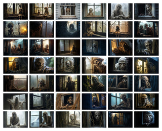 100 Scary Window Halloween Background Bundle, Ghost, Skeleton, Horror Backdrop, Photography Composite, Printable Set, Scary Dolls