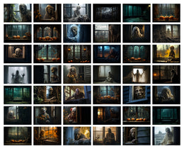 100 Scary Window Halloween Background Bundle, Ghost, Skeleton, Horror Backdrop, Photography Composite, Printable Set, Scary Dolls
