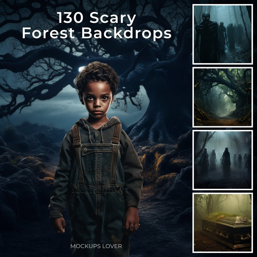 scary halloween forest scene cover with haunted woods and spooky characters