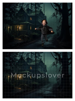 130 Scary Halloween Forest Digital Background, Haunted Wood Backdrop, Halloween Ghost, Scary Barn, Scary House, Monsters Backdrop