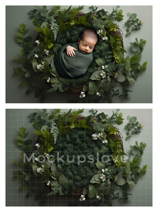 10 Newborn Digital Photography Backdrop Bundle, Forest Backgrounds, Nature Baby Boy Girl Prop, Wreath Nest, Green Leaves, Photoshop Template