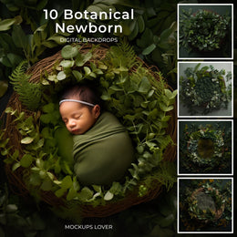 scene of a newborn baby in a lush forest backdrop, perfect for newborn photography sets