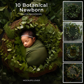 scene of a newborn baby in a lush forest backdrop, perfect for newborn photography sets